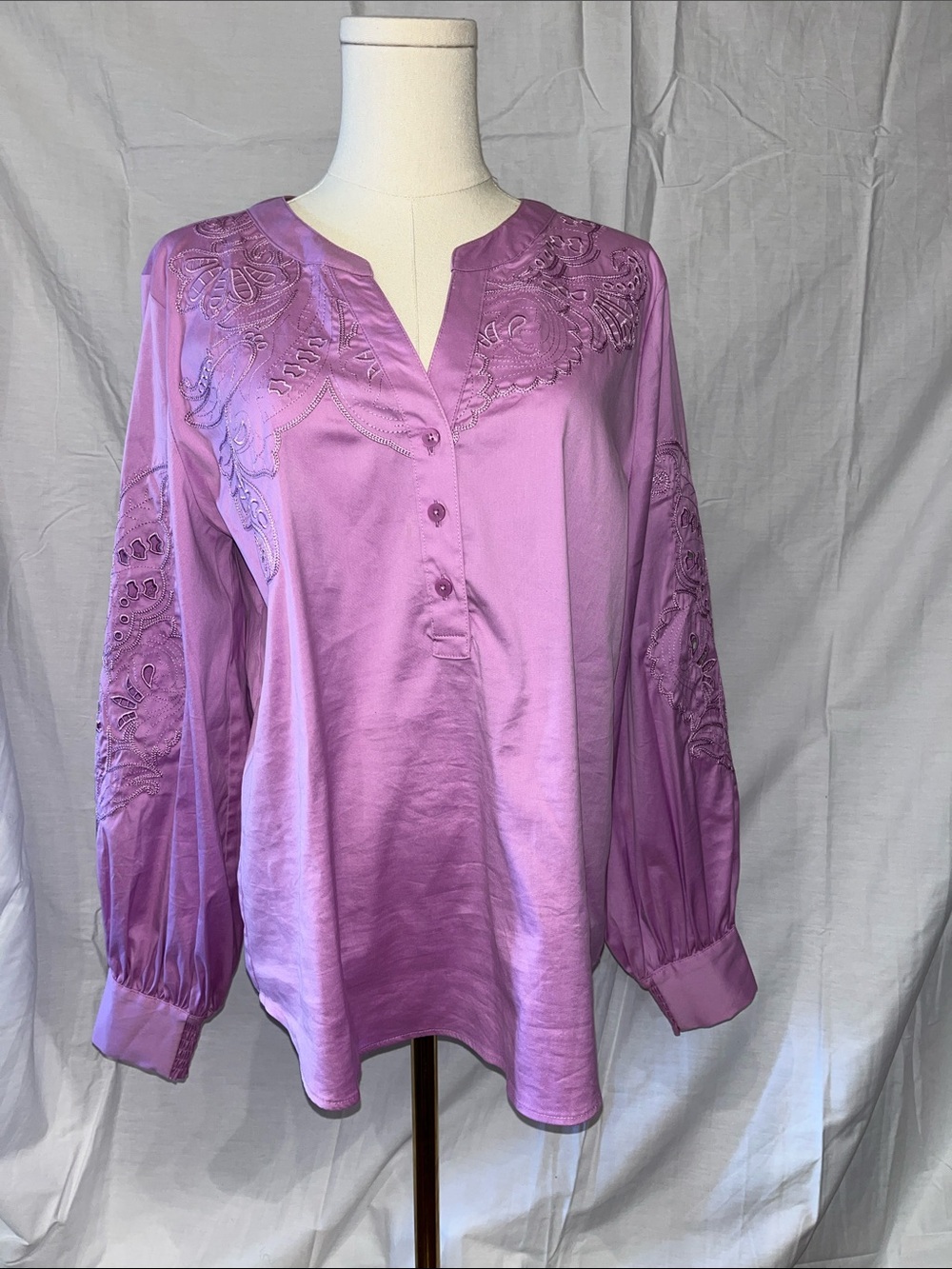 Chico's Lilac Embroidered Long-Sleeve Tunic